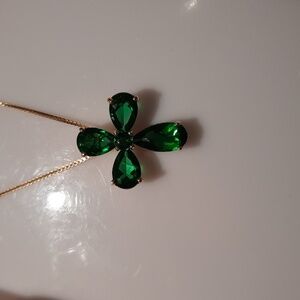 Solid 14K Yellow Gold Over Sterling Silver Emerald Cross & Chain May Birthstone